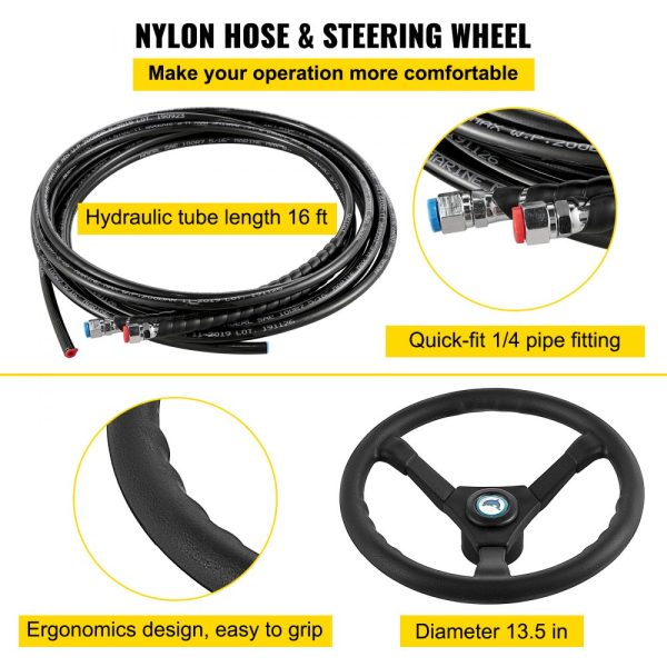 Hydraulic Steering Kit 300HP with Helm Pump and 16ft Hose for Boat Steering System - Image 6