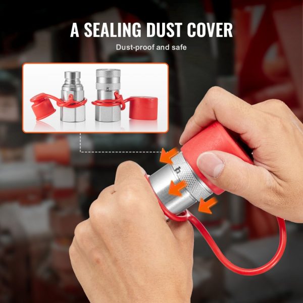 1/2" Flat Face Hydraulic Couplers, 3/4 SAE Skid Steer Hydraulic Quick Connect Couplers with 2 Dust Caps (ISO16028) - Image 5