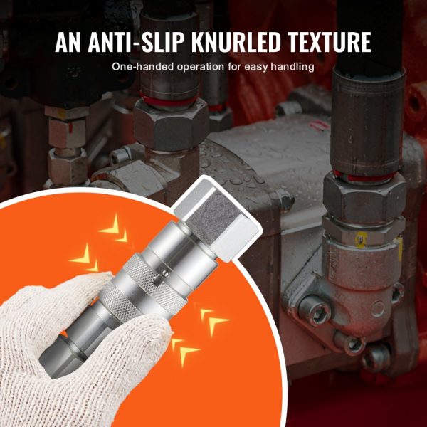 1/2" Flat Face Hydraulic Couplers, 3/4 SAE Skid Steer Hydraulic Quick Connect Couplers with 2 Dust Caps (ISO16028) - Image 6