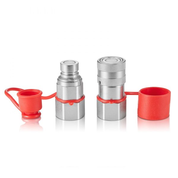 1/2" Flat Face Hydraulic Couplers, 3/4 SAE Skid Steer Hydraulic Quick Connect Couplers with 2 Dust Caps (ISO16028)