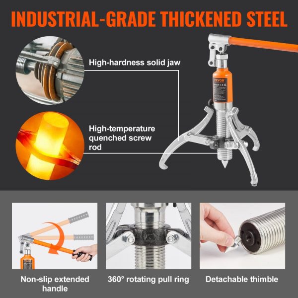 5 Ton Hydraulic Gear Puller with 2 or 3 Jaws for Vertical & Horizontal Use, 8 Jaw Wheel Bearing Separator with Case - Image 3