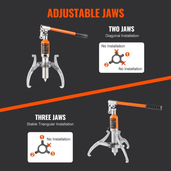 5 Ton Hydraulic Gear Puller with 2 or 3 Jaws for Vertical & Horizontal Use, 8 Jaw Wheel Bearing Separator with Case - Image 6