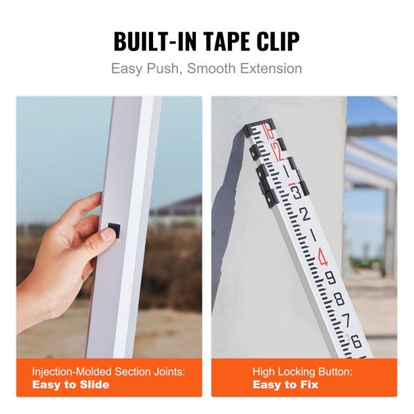 Aluminum Telescoping Measuring Rod 16-Feet 4 Sections Double-Sided Scale 1/10ft Graduations with Bubble Level and Carrying Case for Houses Walls Floors - Image 5