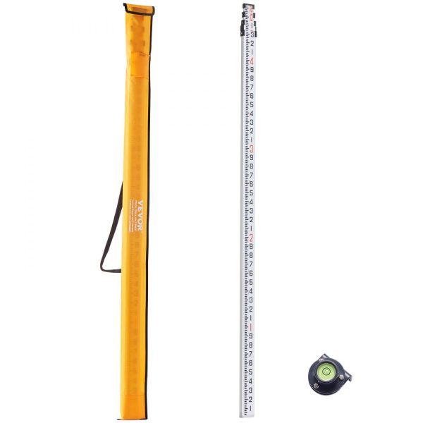 Aluminum Telescoping Measuring Rod 16-Feet 4 Sections Double-Sided Scale 1/10ft Graduations with Bubble Level and Carrying Case for Houses Walls Floors