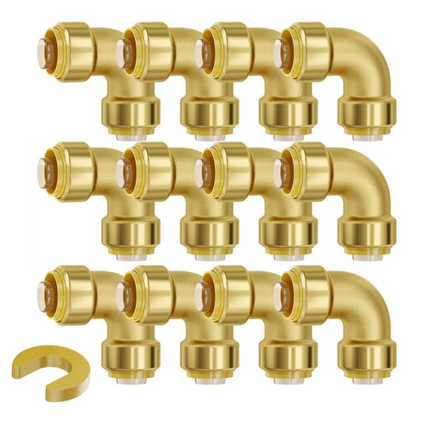 Pipe Fittings 1/2" 12PCS Brass Pipe Fittings Elbow Push-Fit for Air System