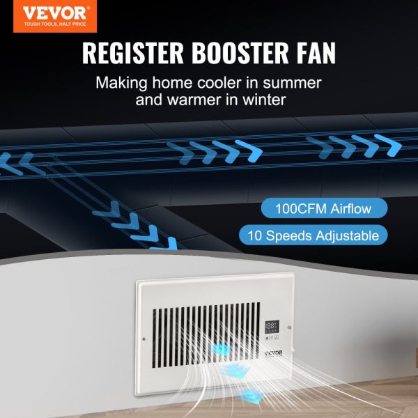 6x10 Booster Fan with Remote Thermostat Control Adjustable Speed Quiet Ventilation for Heating Cooling White - Image 2