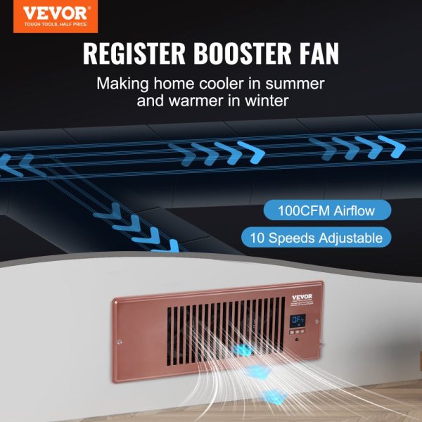 Booster Vent Fan for 4x12 Register Holes, Quiet Operation, Remote & Thermostat Control, Adjustable Speed, Smart Heating/Cooling, Brown - Image 2