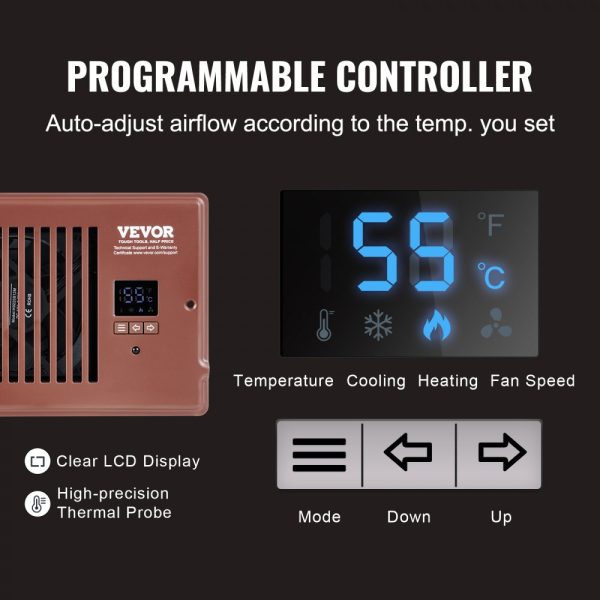 Booster Vent Fan for 4x12 Register Holes, Quiet Operation, Remote & Thermostat Control, Adjustable Speed, Smart Heating/Cooling, Brown - Image 4