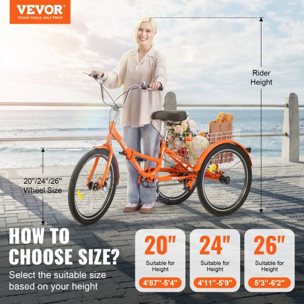 Folding Tricycle 24-Inch Lightweight Aluminum Alloy 3-Wheel Cruiser with Large Rear Basket for Adults Shopping and Seniors - Image 2