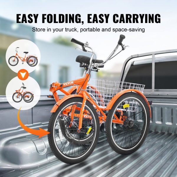 Folding Tricycle 24-Inch Lightweight Aluminum Alloy 3-Wheel Cruiser with Large Rear Basket for Adults Shopping and Seniors - Image 3