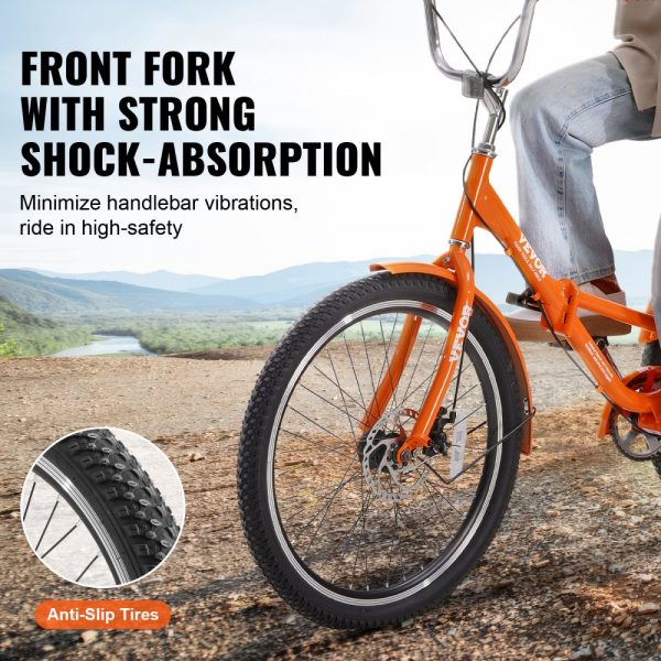 Folding Tricycle 24-Inch Lightweight Aluminum Alloy 3-Wheel Cruiser with Large Rear Basket for Adults Shopping and Seniors - Image 4