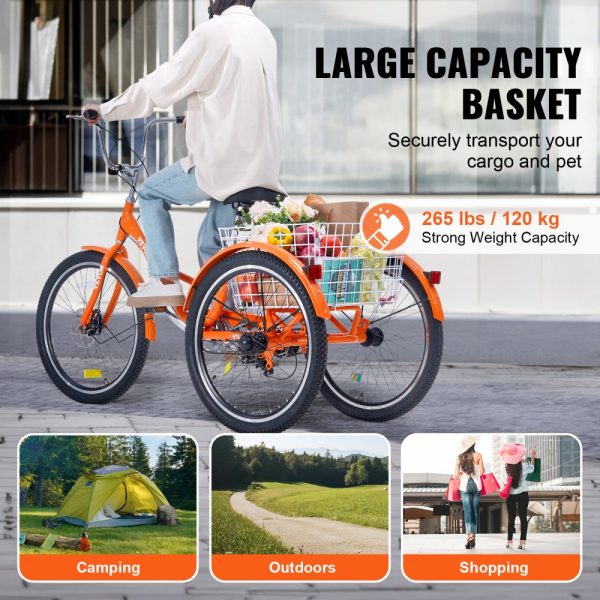 Folding Tricycle 24-Inch Lightweight Aluminum Alloy 3-Wheel Cruiser with Large Rear Basket for Adults Shopping and Seniors - Image 6