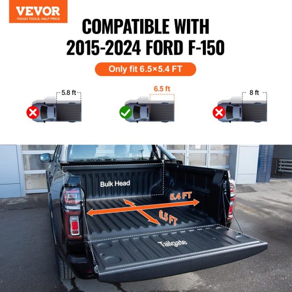 Tri-Fold Truck Bed Cover for 2015-2024 Ford F-150 with LED Lights, Quick Folding, 400 lbs Capacity, Black - Image 2
