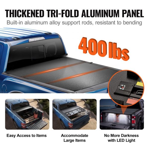 Tri-Fold Truck Bed Cover for 2015-2024 Ford F-150 with LED Lights, Quick Folding, 400 lbs Capacity, Black - Image 3