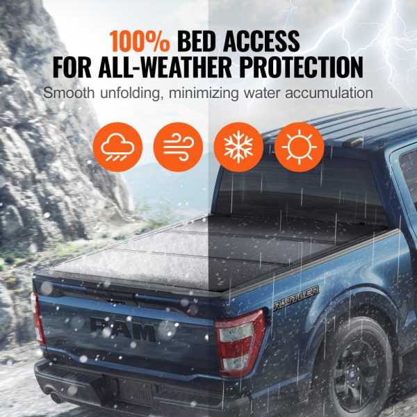 Tri-Fold Truck Bed Cover for 2015-2024 Ford F-150 with LED Lights, Quick Folding, 400 lbs Capacity, Black - Image 4