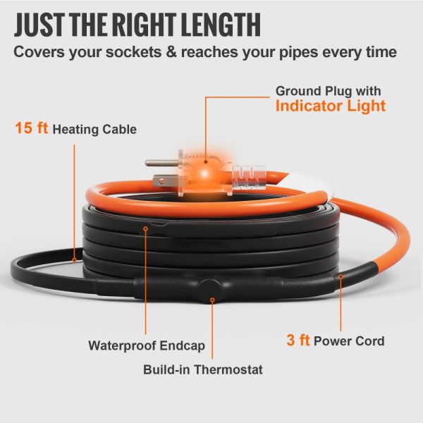 Self-Regulating Pipe Heating Cable 15FT 5W/FT Heat Tape with Thermostat - Image 5