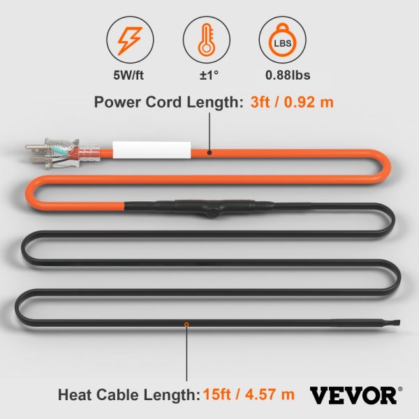 Self-Regulating Pipe Heating Cable 15FT 5W/FT Heat Tape with Thermostat - Image 7