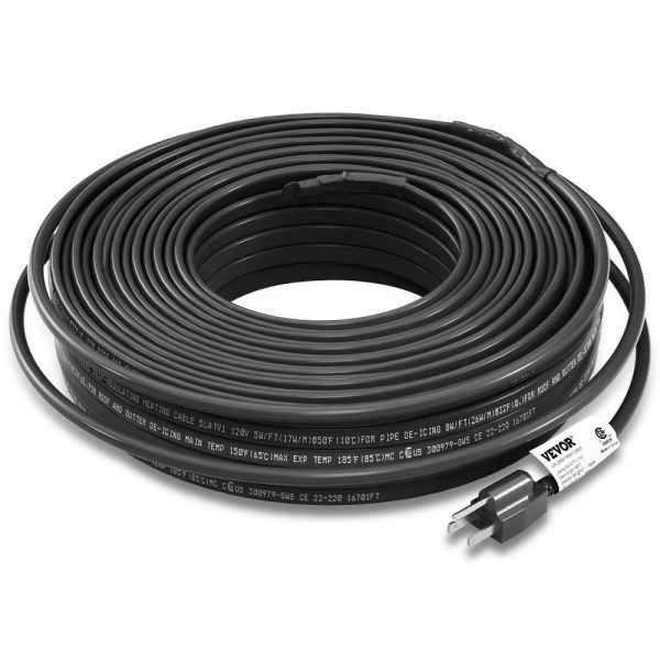 Self-Regulating Pipe Heating Cable 140FT 5W/FT Pipes Roof Snow Melting De-Icing Gutter Freeze Protection 120V
