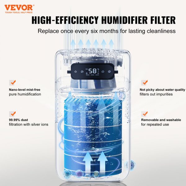 Evaporative Humidifier Whole House 215 sqft 480ml/h Smart Cool Moisture Air Purifier 3-Speeds 12h Timer Premium Filter Quiet Sleep Mode Bedroom 5L Capacity - Image 2