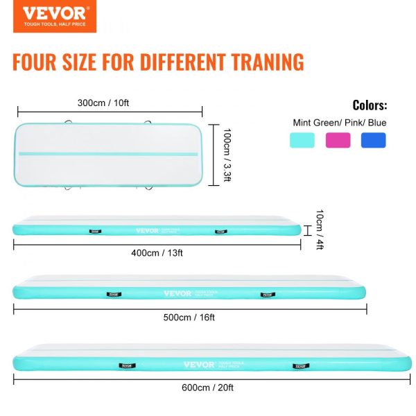 4 Inch Thick Inflatable Gymnastics Training Mat with Electric Pump for Home Gym Yoga 20ft Mint Green - Image 2