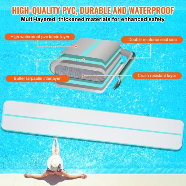 4 Inch Thick Inflatable Gymnastics Training Mat with Electric Pump for Home Gym Yoga 20ft Mint Green - Image 3