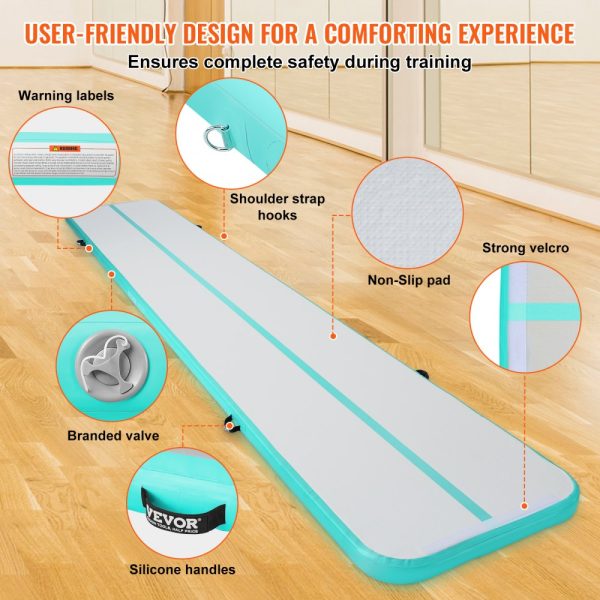 4 Inch Thick Inflatable Gymnastics Training Mat with Electric Pump for Home Gym Yoga 20ft Mint Green - Image 5