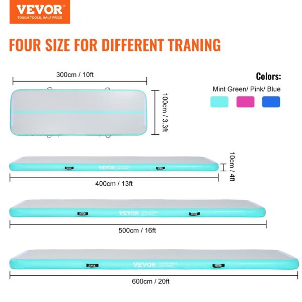 4 Inch Thick Gymnastics Tumble Mat 10ft Electric Pump Inflatable Training Mat for Home Gym Yoga Cheerleading Beach Park Water Play in Mint Green - Image 2