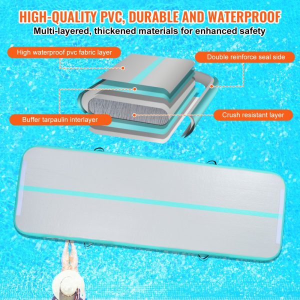 4 Inch Thick Gymnastics Tumble Mat 10ft Electric Pump Inflatable Training Mat for Home Gym Yoga Cheerleading Beach Park Water Play in Mint Green - Image 3