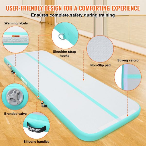 4 Inch Thick Gymnastics Tumble Mat 10ft Electric Pump Inflatable Training Mat for Home Gym Yoga Cheerleading Beach Park Water Play in Mint Green - Image 5