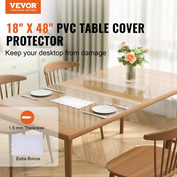 Clear Table Cover Protector 18x48-Inch/460x1232mm 1.5mm Thick PVC Plastic Tablecloth Waterproof for Writing Coffee Dining Tables - Image 2