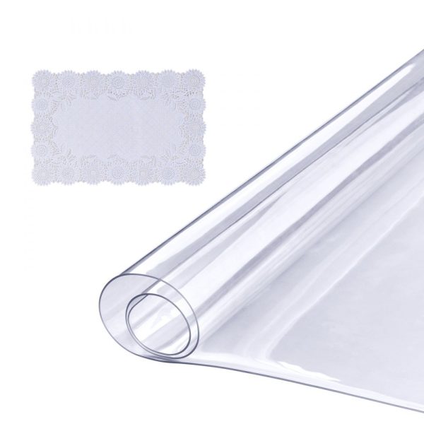 Clear Table Cover Protector 18x48-Inch/460x1232mm 1.5mm Thick PVC Plastic Tablecloth Waterproof for Writing Coffee Dining Tables