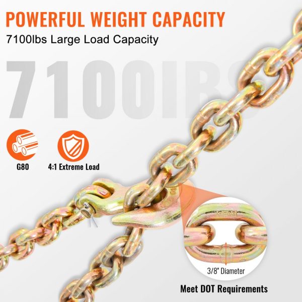 Transport Binder Chain 7100lbs WLL 3/8 x 20' G80 Galvanized Mn Steel DOT Certified 2-Pack for Dock Factory Construction Site Use - Image 3