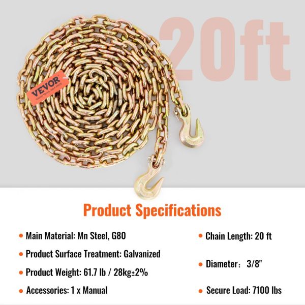 Transport Binder Chain 7100lbs WLL 3/8 x 20' G80 Galvanized Mn Steel DOT Certified 2-Pack for Dock Factory Construction Site Use - Image 7