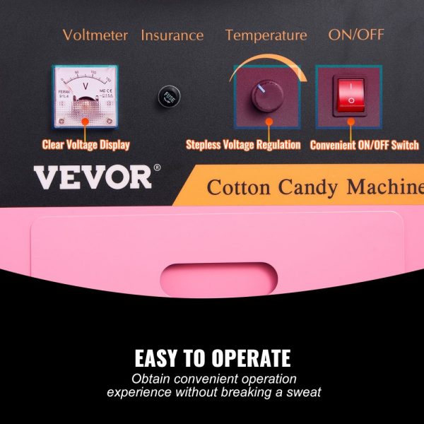 Electric Candy Floss Machine with 1000W Power, Stainless Steel Bowl, Sugar Scoop & Drawer, Pink Cart for Home Parties - Image 3