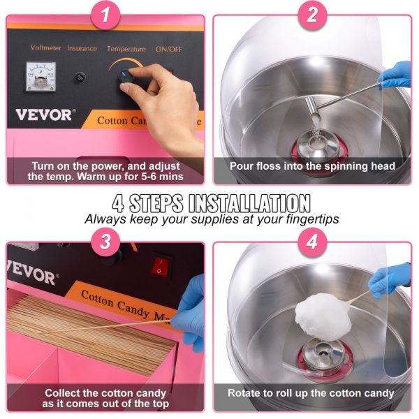 Electric Candy Floss Machine with 1000W Power, Stainless Steel Bowl, Sugar Scoop & Drawer, Pink Cart for Home Parties - Image 5