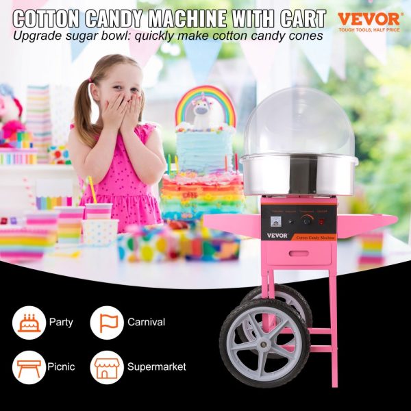 Electric Candy Floss Machine with 1000W Power, Stainless Steel Bowl, Sugar Scoop & Drawer, Pink Cart for Home Parties - Image 6