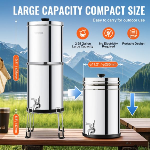 2.25G Gravity-fed Water Filter Countertop System Stainless Steel 2 Filters - Image 5