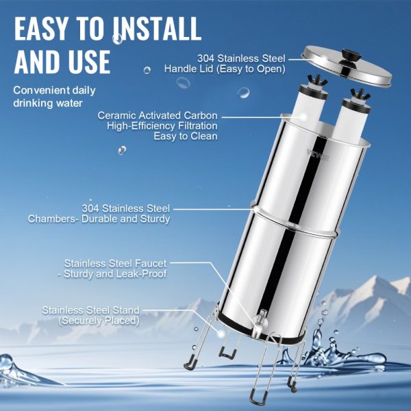 2.25G Gravity-fed Water Filter Countertop System Stainless Steel 2 Filters - Image 6
