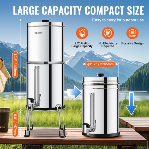 2.25G Gravity-fed Water Filter Countertop System Stainless Steel 2 Filters - Image 5