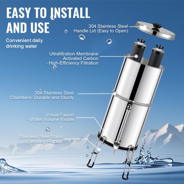 2.25G Gravity-fed Water Filter Countertop System Stainless Steel 2 Filters - Image 6