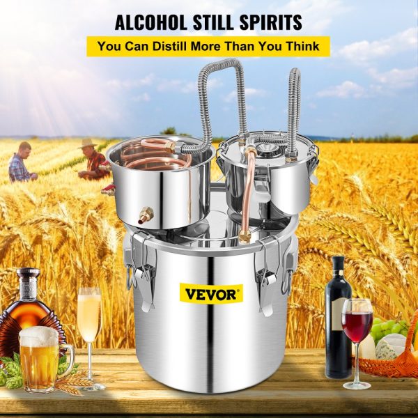 13.2Gal/50L Stainless Steel & Copper DIY Alcohol Distiller with Built-in Thermometer for Home Brewing Whisky Wine Brandy Silver - Image 2