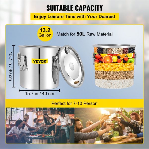13.2Gal/50L Stainless Steel & Copper DIY Alcohol Distiller with Built-in Thermometer for Home Brewing Whisky Wine Brandy Silver - Image 3