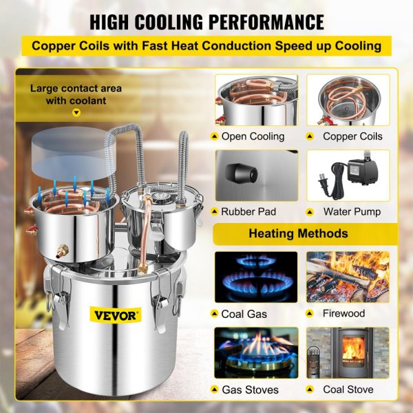 13.2Gal/50L Stainless Steel & Copper DIY Alcohol Distiller with Built-in Thermometer for Home Brewing Whisky Wine Brandy Silver - Image 4
