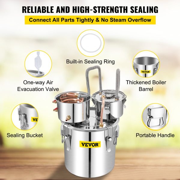 13.2Gal/50L Stainless Steel & Copper DIY Alcohol Distiller with Built-in Thermometer for Home Brewing Whisky Wine Brandy Silver - Image 6
