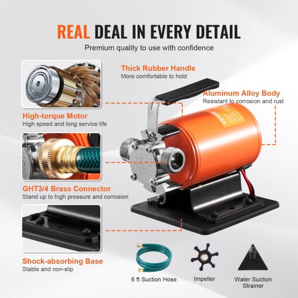 12V DC Water Transfer Pump 360 GPH 1/10HP 6ft Suction Hose Kit for Garden Pool Pond Aquarium - Image 4