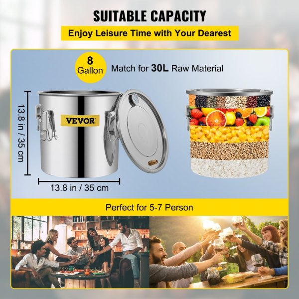8Gal 30L Stainless Steel & Copper Alcohol Distiller with Built-in Thermometer for DIY Spirits - Image 3