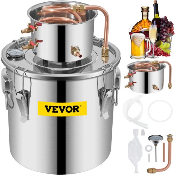 8Gal 30L Stainless Steel & Copper Alcohol Distiller with Built-in Thermometer for DIY Spirits