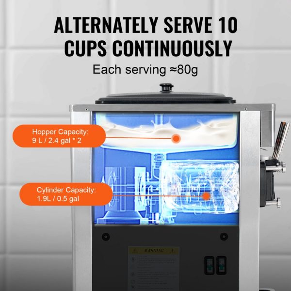 Commercial Ice Cream Maker 34-44 L/H Yield 3400W 3-Flavor Freestanding Soft Serve 2x9L Stainless Steel Hopper LED Panel with Overnight Refrigeration - Image 4