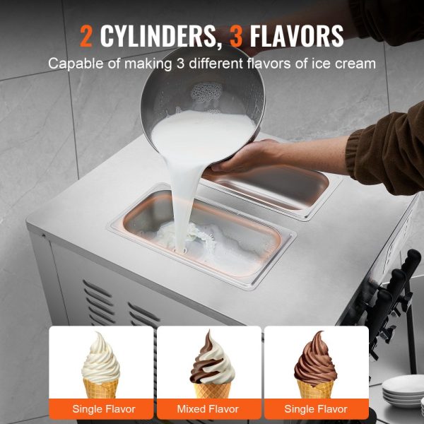 1850W Soft Ice Cream Machine 3 Flavors 5.3-7.4 Gal/Hour Night Pre-Cooling Auto Clean LCD Display for Restaurants & Snack Bars Silver - Image 3