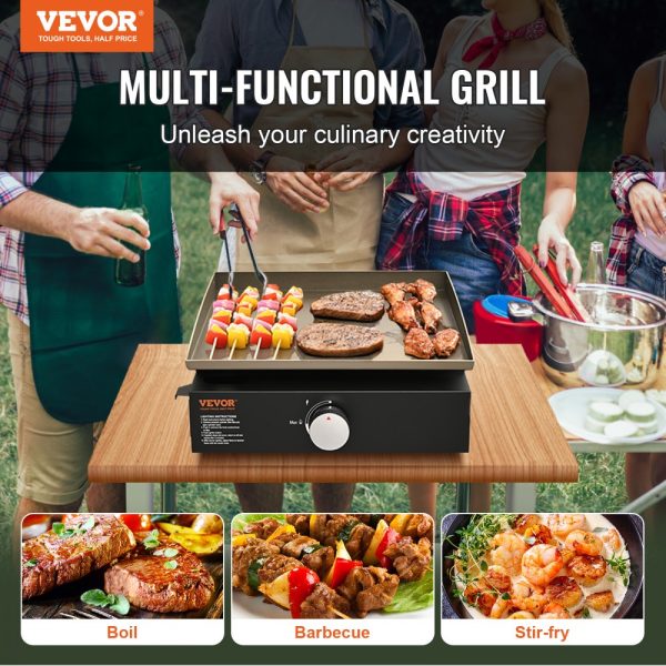 16.9-Inch Heavy Duty Steel Griddle Manual Flat Top Gas Grill with Non-Stick Cooking Surface 1-Burner Portable Restaurant Grade 13000 BTU - Image 2
